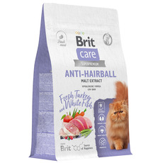 Сухой корм для взрослых кошек Brit Care Cat Anti-Hairball с белой рыбой и индейкой