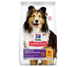 Сухой корм для взрослых собак Hills  Science Plan Canine Sensitive Stomach & Skin  с чувствительным желудком и кожей