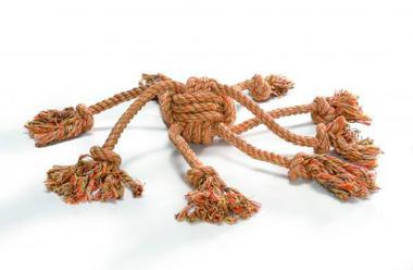 Игрушка для собак клубок, веревочный, с канатиками, 32 см, оранжевый