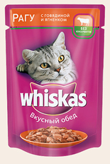 Консервированный корм для взрослых кошек Whiskas  рагу с говядиной и ягненком 85 г
