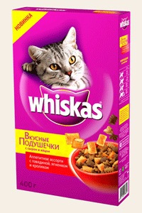 Сухой корм для взрослых кошек Whiskas вкусные подушечки с паштетом морское ассорти с лососем, тунцом и креветками 350 гр, 1,9 кг, 5 кг
