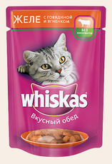 Консервированный корм для взрослых кошек Whiskas желе с говядиной и ягненком