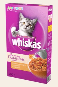 Сухой корм для котят Whiskas вкусные подушечки с паштетом ассорти с индейкой и морковью 350 гр, 1,9 кг