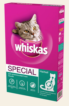 Сухой корм для взрослых длинношерстных кошек Whiskas 350 г