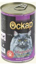 Консервированный корм для взрослых кошек Оскар с индейкой и потрохами 415 г 24 шт