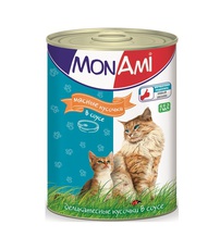 Консервированный корм для взрослых кошек МонАми с мясными кусочками 415 г 24 шт