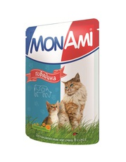 Консервированный корм для взрослых кошек МонАми с говядиной 100 г 24 шт