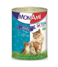 Консервированный корм для взрослых кошек МонАми консервы с рыбой 415 г 24 шт