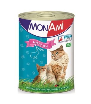 Консервированный корм для взрослых кошек МонАми с кроликой 415 г 24 шт