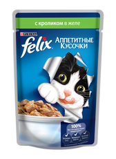 Консервированный корм для взрослых кошек Felix аппетитные кусочки в желе с кроликом 85 г 24 шт