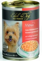 Консервы для взрослых собак Edel Dog нежные кусочки в соусе, с птицей и морковью, 400 г