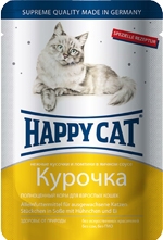 Влажный корм для взрослых кошек Happy Cat нежные кусочки с ломтиками курочки 100 г