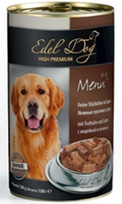 Консервы для взрослых собак Edel Dog нежные кусочки в соусе, с индейкой и печенью, 1200 г