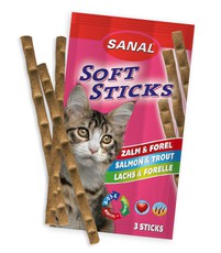 Лакомство для кошек Sanal Мягкие колбаски с лососем и форелью, Вит. A, D3, E,  35г*3шт/уп