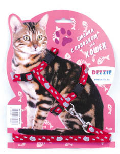 Шлейка с поводком для кошек Dezzie 1 х 34 х 57 cм, 120 cм