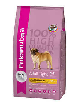 Сухой корм для взрослых собак мелких и средних пород с низким уровнем активности Eukanuba  Adult Small/Medium Light 3 кг, 15 кг