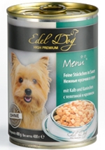 Консервы для взрослых собак Edel Dog нежные кусочки в соусе, с телятиной и кроликом, 400 г