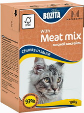 Консервированный корм для взрослых кошек и котят Bozita кусочки в соусе мясной коктейль 190 г