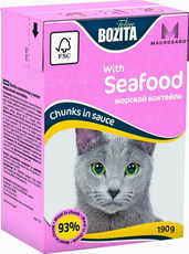 Консервированный корм для взрослых кошек и котят Bozita кусочки в соусе морской коктейль 190 г