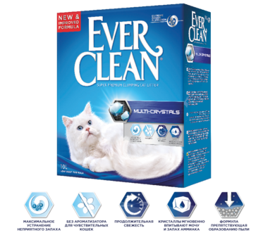 Наполнитель для кошачьего туалета Ever Clean Multi Crystals комкующийся, с добавлением кристаллов для максимального контроля запаха 6 кг, 10 кг