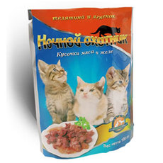 Консервированный корм для взрослых кошек Ночной Охотник с телятиной и ягненком в желе 100 г