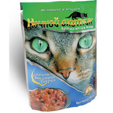 Консервированный корм для взрослых кошек Ночной Охотник с телятиной и ягненком в желе 100 г 
