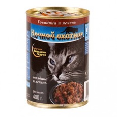 Консервированный корм для взрослых кошек Ночной Охотник с говядиной и печенью в желе 400 г