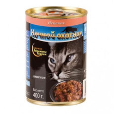 Консервированный корм для взрослых кошек Ночной Охотник с ягненком кусочки в желе 400 г