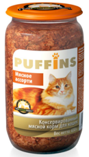 Консервированный корм для взрослых кошек Puffins Ночной Охотник мясное ассорти 650 г 