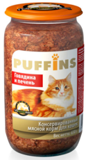 Консервированный корм для взрослых кошек Puffins Ночной Охотник с говядиной и печенью 650 г