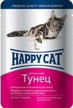 Консервированный корм для взрослых кошек Happy Cat нежные кусочки в желе с тунцом 100 г