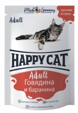 Влажный корм для взрослых кошек Happy Cat Говядина и баранина кусочки в соусе 100 г