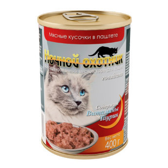 Консервированный корм для взрослых кошек Ночной охотник паштет с говядиной 400 г 
