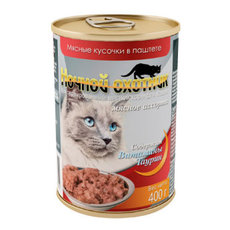 Консервированный корм для взрослых кошек Ночной охотник мясное ассорти паштет 400 г