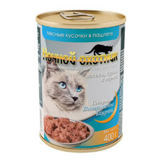 Консервированный корм для взрослых кошек Ночной охотник паштет с лососем, судаком, тунцом 400 г