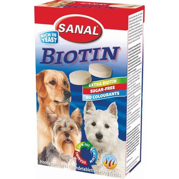 Витамины для взрослых собак Sanal Biotin содержат 120 мг биотина в каждой таблетке, для здоровой кожи и шерсти 100 таблеток 100 г