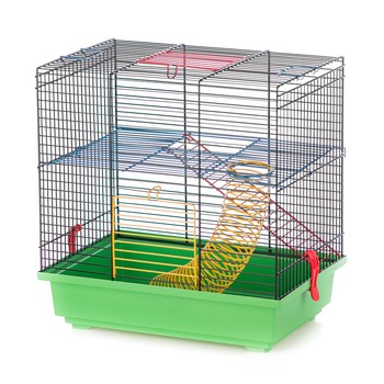 Клетка для грызунов Inter Zoo TEDDY I Color + Equipment - металлический этаж, лесенка и пружина 360х240х360  (цветной прут) 