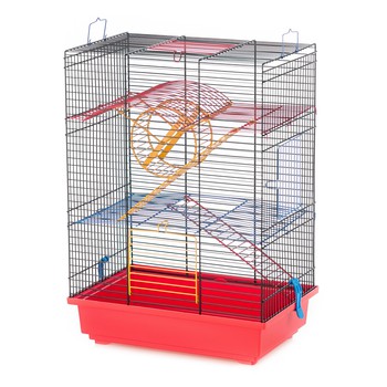 Клетка для грызунов Inter Zoo TEDDY II Color + Carrousel - 2 металлических этажа, 2 лесенки и колесо 360х240х540 (цветной прут)