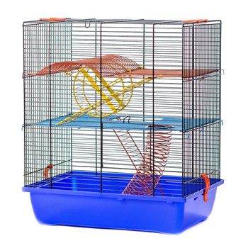 Клетка для грызунов Inter Zoo TEDDY LUX II (GINO II + Equipment) + 2 металлических этажа, пружина, лесенка и колесом  420х290х490 (цветной прут)