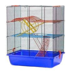 Клетка для грызунов Inter Zoo TEDDY LUX II (GINO II + Equipment) + 2 металлических этажа, пружина, лесенка и колесом 420х290х490 (цветной прут)