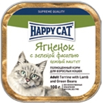 Консервированный корм для взрослых кошек Happy Cat с ягненком с зеленью фасолью 100 г