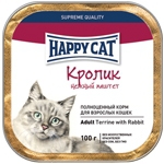 Консервированный корм для взрослых кошек Happy Cat, с кроликом, паштет с кусочками, 100 г