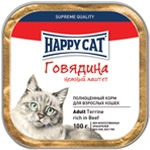 Консервированный корм для взрослых кошек Happy Cat, с говядиной, паштет с кусочками, 100 г