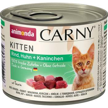 Консервированный корм для котят Animonda Carny Kitten с говядиной курицей и кроликом 200 гр, 400 гр