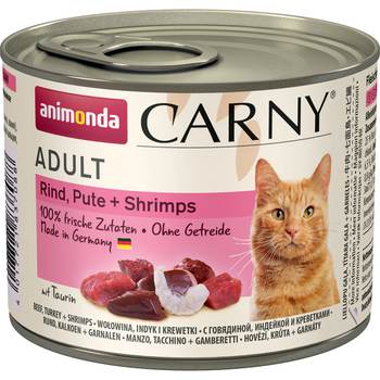 Консервированный корм для взрослых кошек Animonda Carny Adult Cat - Beef, Turkey Shrimps с индейкой и креветками 200 гр, 400 гр