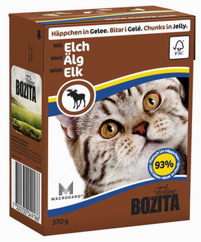 Консервированный корм для взрослых кошек и котят Bozita Feline  кусочки в желе с мясом лося 370 г
