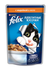 Консервированный корм для взрослых кошек Felixс аппетитные кусочки в желе индейкой 85 г 24 шт