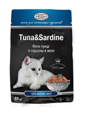 Влажный корм для взрослых кошек Gina Tuna and Beef с тунцом и сардинами в желе 85 г