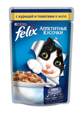 Консервированный корм для взрослых кошек Felix аппетитные кусочки в желе с курицей и томатами 85 г 24 шт