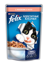 Консервированный корм для взрослых кошек Felix кусочки в желе с лососем 85 г 24 шт